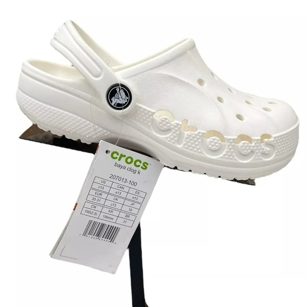 Crocs Baya Little Boy's/Girl's Slip-on Clogs Size‎ 13 Solid White Water Friendly